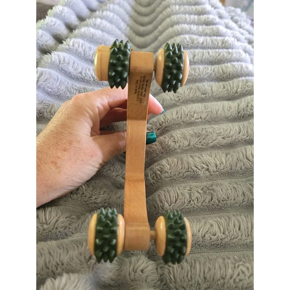 Vintage Chunky Pine Wooden Reindeer‎ Handheld Back Massager With Rolling Wheels
